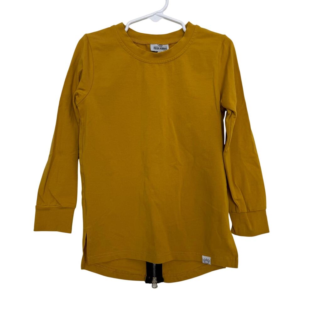 Posh Kiddos Mustard Yellow Long Sleeve Zipper Shirt Size 5